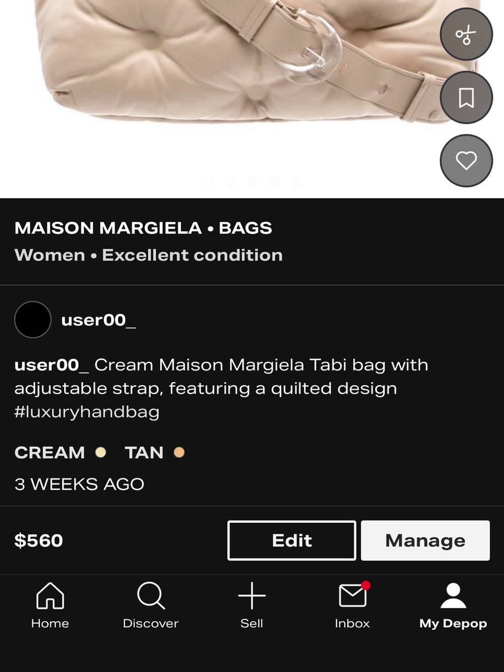 Maison Martin Margiela Cream Quilted Shoulder Bag with Clear Buckle